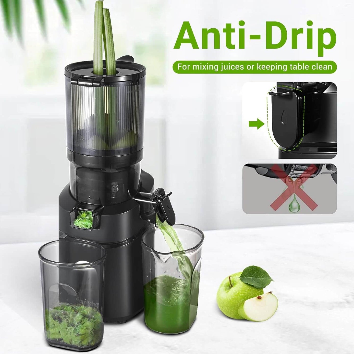 AMZCHEF Masticating Juicer 5.3-Inch Self-Feeding Black