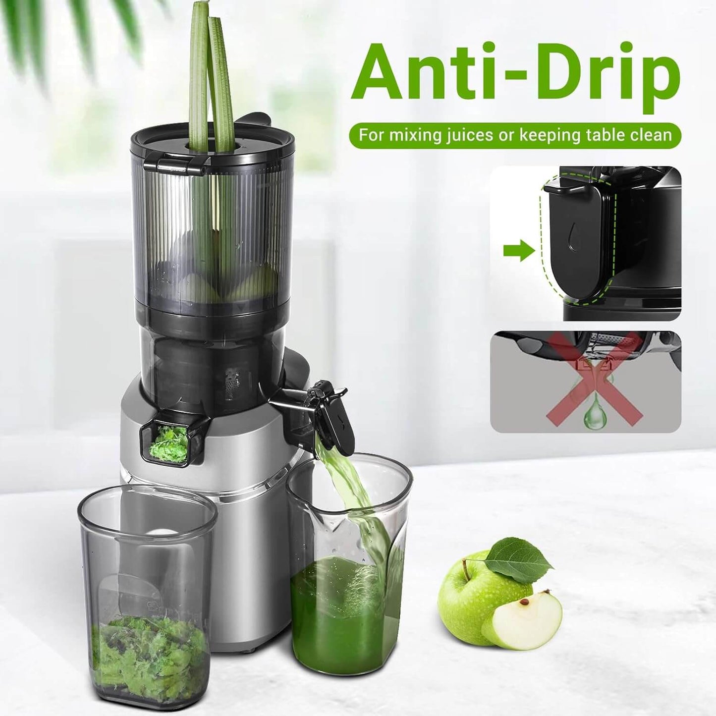 AMZCHEF Masticating Juicer 5.3-Inch Self-Feeding Fit Whole Fruits & Vegetables