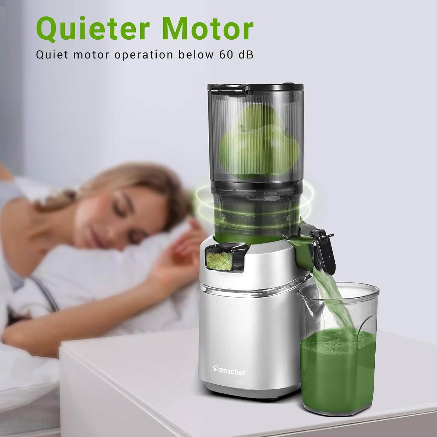 AMZCHEF Masticating Juicer 5.3-Inch Self-Feeding Silver