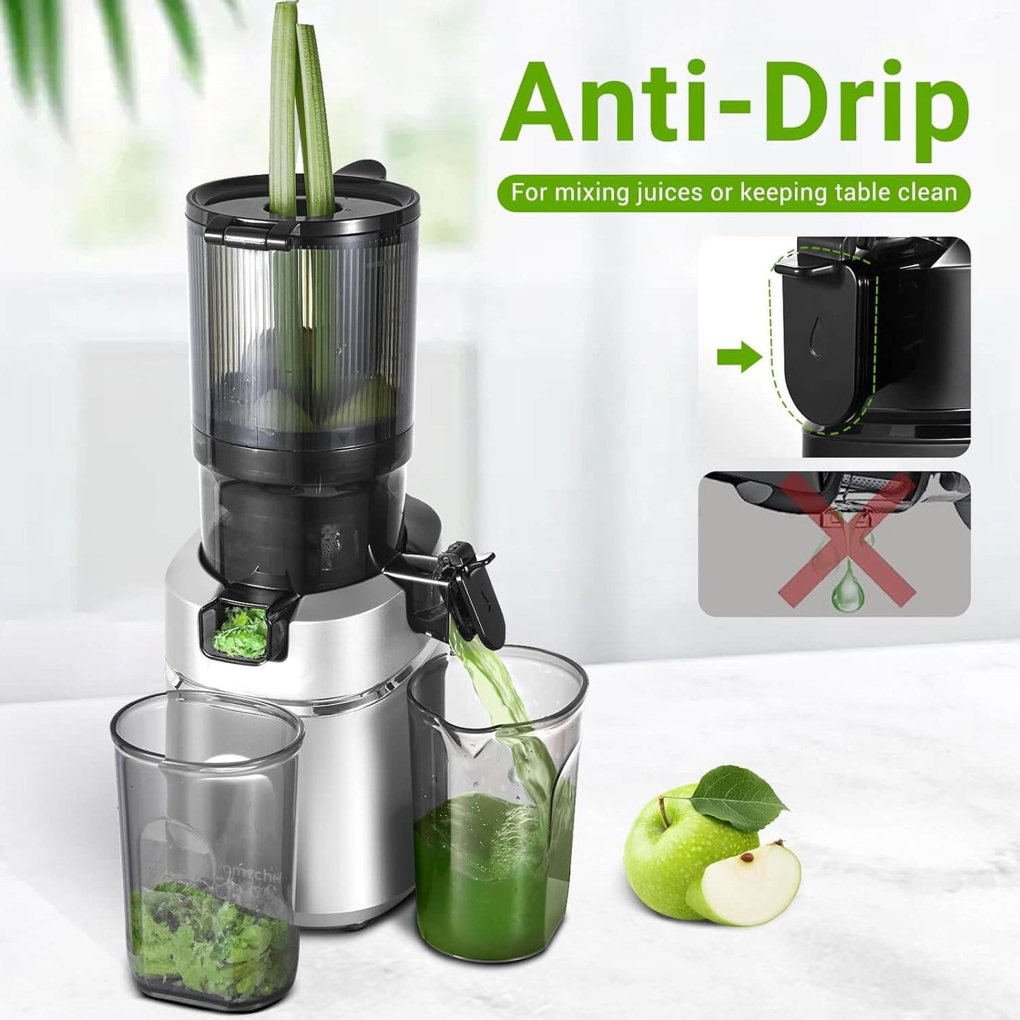 AMZCHEF Masticating Juicer 5.3-Inch Self-Feeding Silver